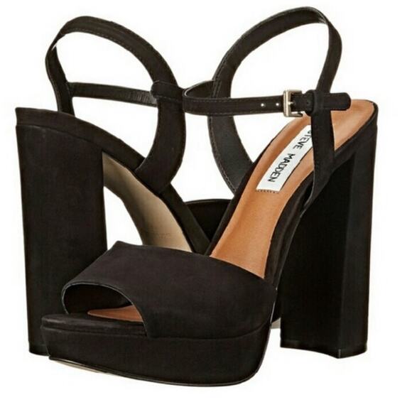 Steve Madden Womens Kierra Platform Black 70s Swagger Suede Sandals Size 8.5 - Picture 2 of 11
